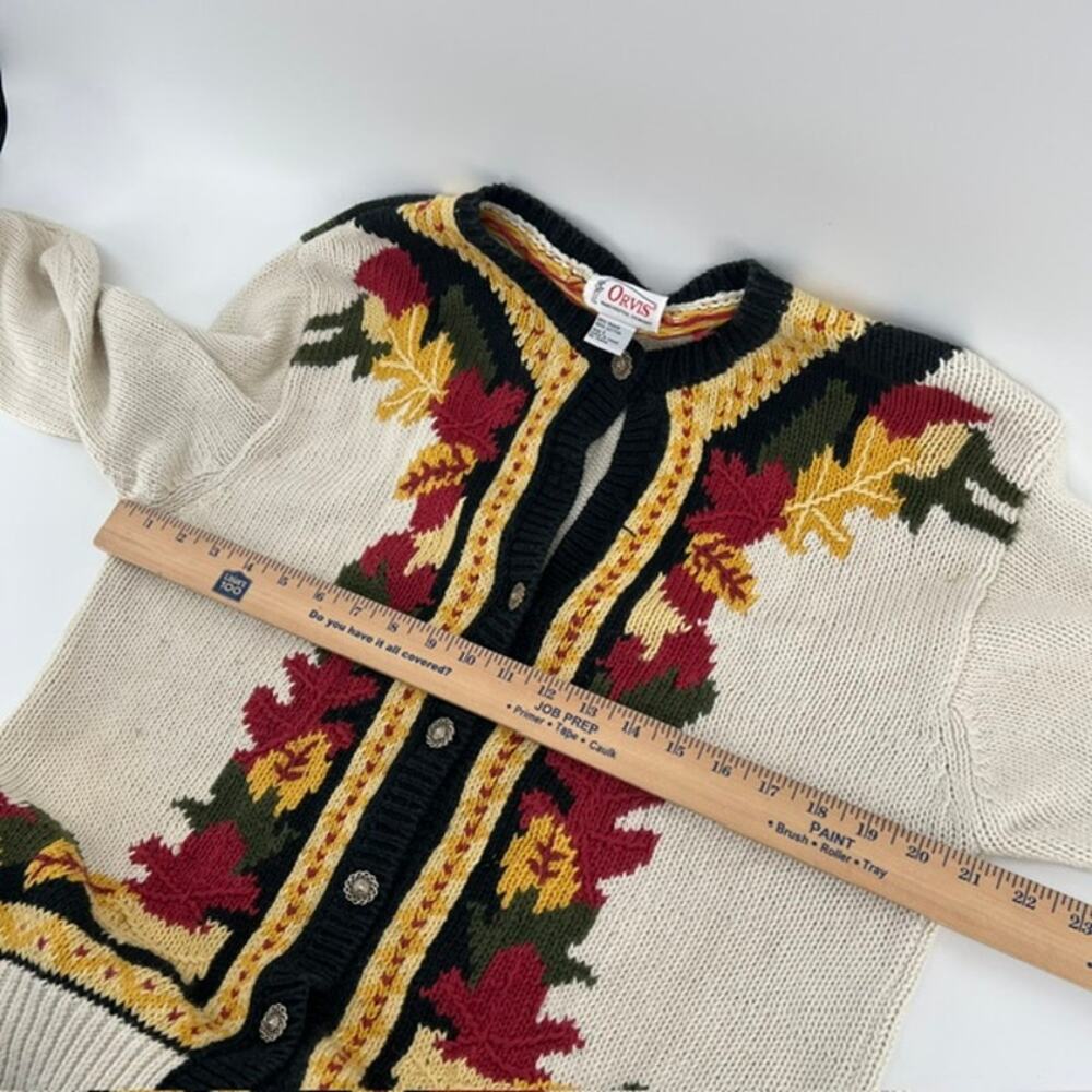 VTG 90s Orvis Fall Leaves Embroidered Cardigan Sweater Womens L USA Cottage READ - Picture 4 of 10